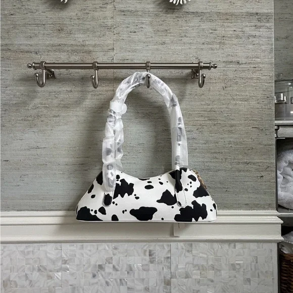 NWT new Anthropologie melie bianco east west shoulder bag cow print black white - Picture 3 of 15